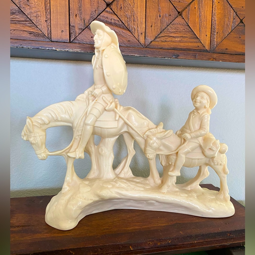 Vintage, Hand Carved, Resin, A. Santini, Signed, Don Quixote, and Sancho Panza
